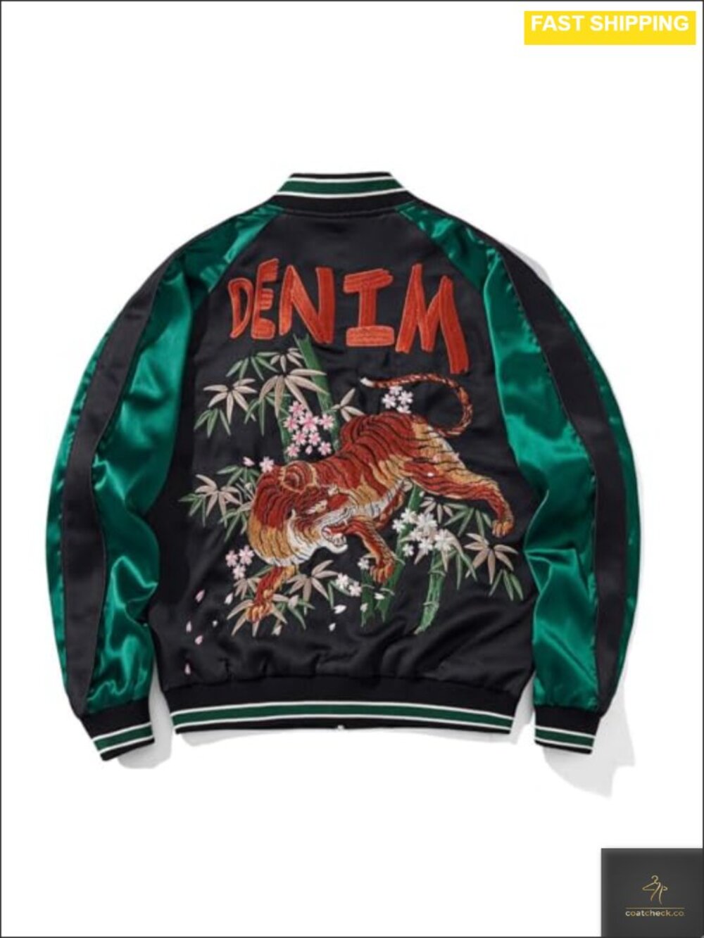 Sukajack Men's Bomber Jacket Satin Tiger Embroidery Windbreaker